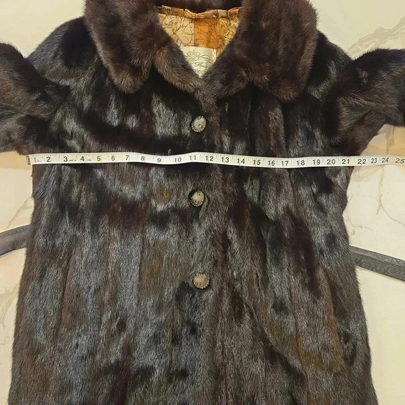 Vintage 1970s Mink Fur Belted Leather Coat Womens Small Medium - Picture 14 of 16